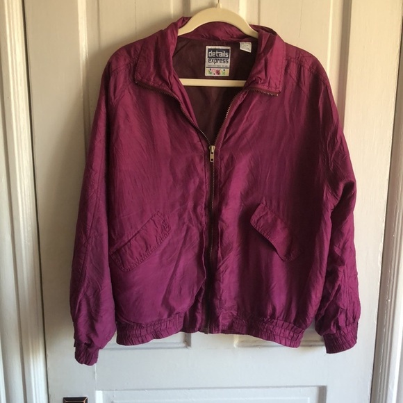 Vintage Details Express 100% Silk 80s Zip Up Bomber Jacket - Picture 1 of 7
